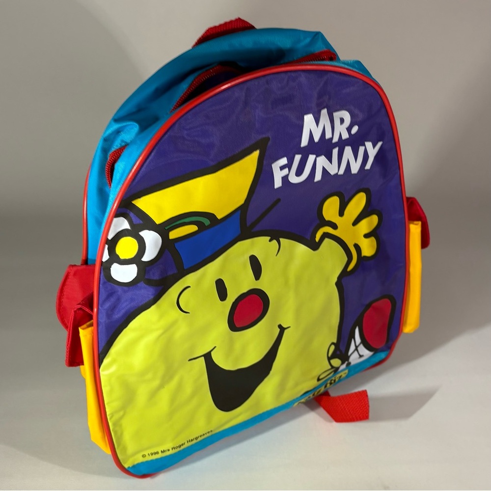 😂 VINTAGE 90s MR. MEN MR. FUNNY 1996 KIDZ BIZ PURPLE GREEN KIDS BACKPACK 😂